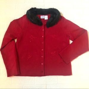 Talbots Kids Fur Collar Cardigan